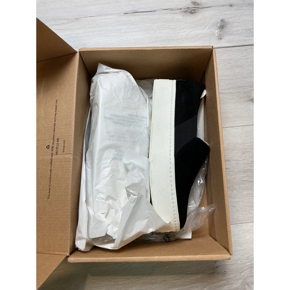 Vince Warren Black Suede Platform Slip On‎ Sneakers 7.5 New With Tags/Box